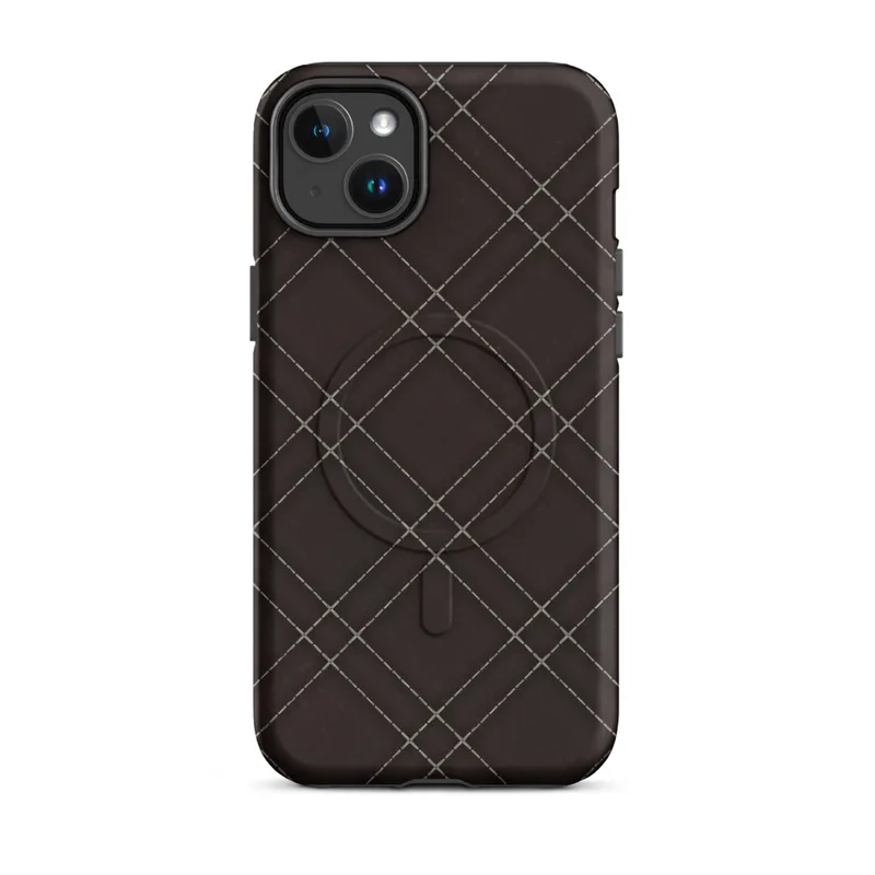 Matte Dark Diamond Quilted Leather MagSafe Tough Case for iPhone — diagonal diamond quilted pattern in deep espresso brown