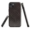 Glossy Dark Diamond Quilted Leather MagSafe Tough Case for iPhone — diagonal diamond quilted pattern in deep espresso brown