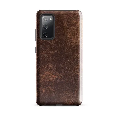 distressed vintage leather texture in deep mahogany and tan with cracked craquelure patterns and aged mottled surface on Glossy Worn Leather Tough Case for Samsung - default - Front view