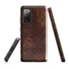 Glossy Worn Leather Tough Case for Samsung — distressed vintage leather texture in deep mahogany and tan with cracked
