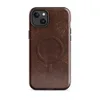 Glossy Worn Leather Legacy MagSafe Tough Case for iPhone — distressed leather surface in deep mahogany with cracked amber