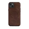 Matte Worn Leather Legacy MagSafe Tough Case for iPhone — distressed leather surface in deep mahogany with cracked amber