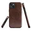 Glossy Worn Leather Legacy MagSafe Tough Case for iPhone — distressed leather surface in deep mahogany with cracked amber