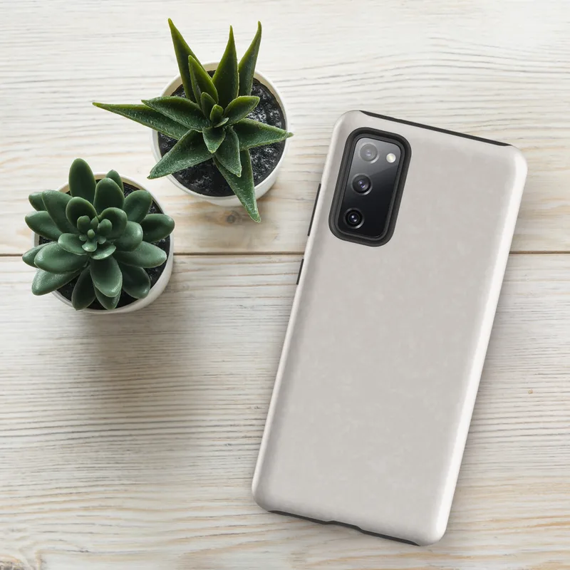 Glossy Clean Slate Minimal Tough Case for Samsung — smooth warm gray surface with subtle organic noise texture and soft