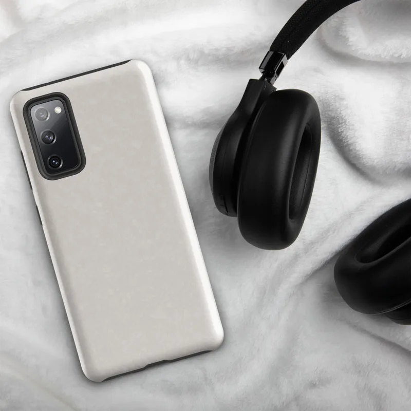 Glossy Clean Slate Minimal Tough Case for Samsung — smooth warm gray surface with subtle organic noise texture and soft