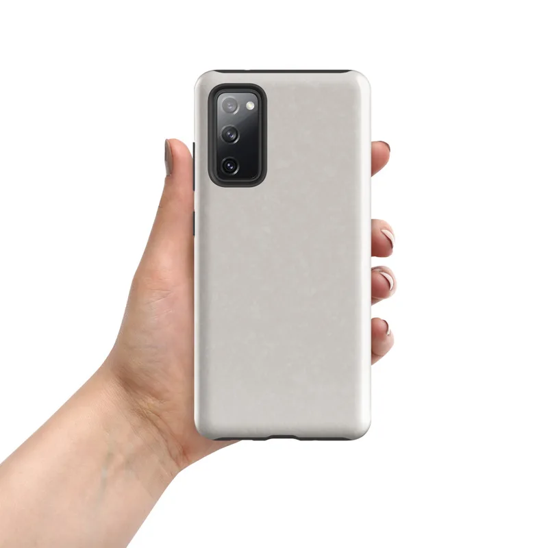 Glossy Clean Slate Minimal Tough Case for Samsung — smooth warm gray surface with subtle organic noise texture and soft