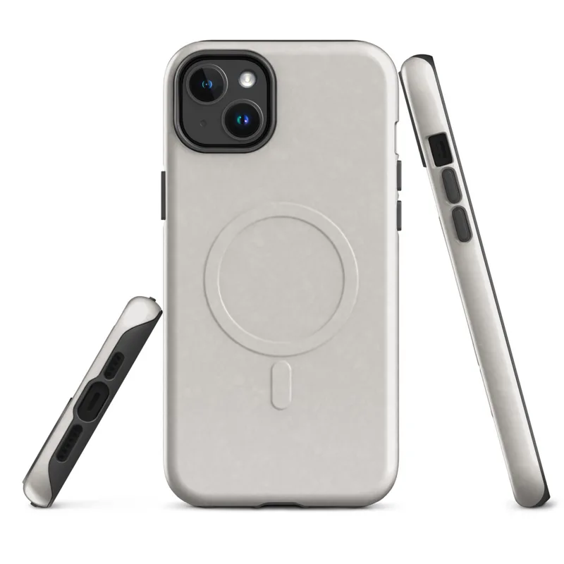 Glossy Classic Warm Gray Minimal MagSafe Tough Case for iPhone — smooth warm gray textured surface with subtle tonal