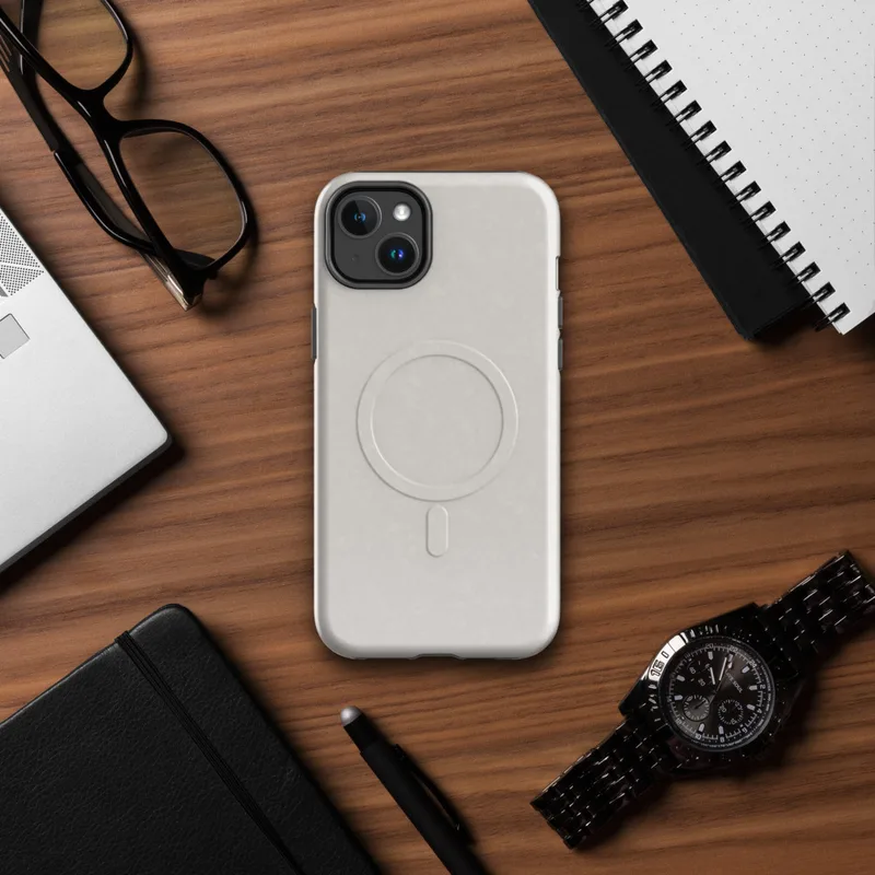 Glossy Classic Warm Gray Minimal MagSafe Tough Case for iPhone — smooth warm gray textured surface with subtle tonal