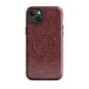 Glossy Crimson Knit Cozy MagSafe Tough Case for iPhone — close-up realistic red knitted wool sweater stitch pattern in deep