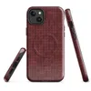 Glossy Crimson Knit Cozy MagSafe Tough Case for iPhone — close-up realistic red knitted wool sweater stitch pattern in deep