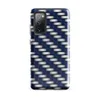 Glossy Steel Weave Navy Armor Tough Case for Samsung — interlaced basket-weave pattern of deep navy blue and brushed silver