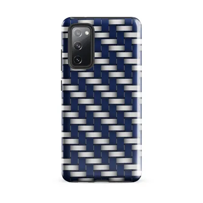 interlaced basket-weave pattern of deep navy blue and brushed silver bands crossing at right angles on Glossy Steel Weave Navy Armor Tough Case for Samsung - default - Front view