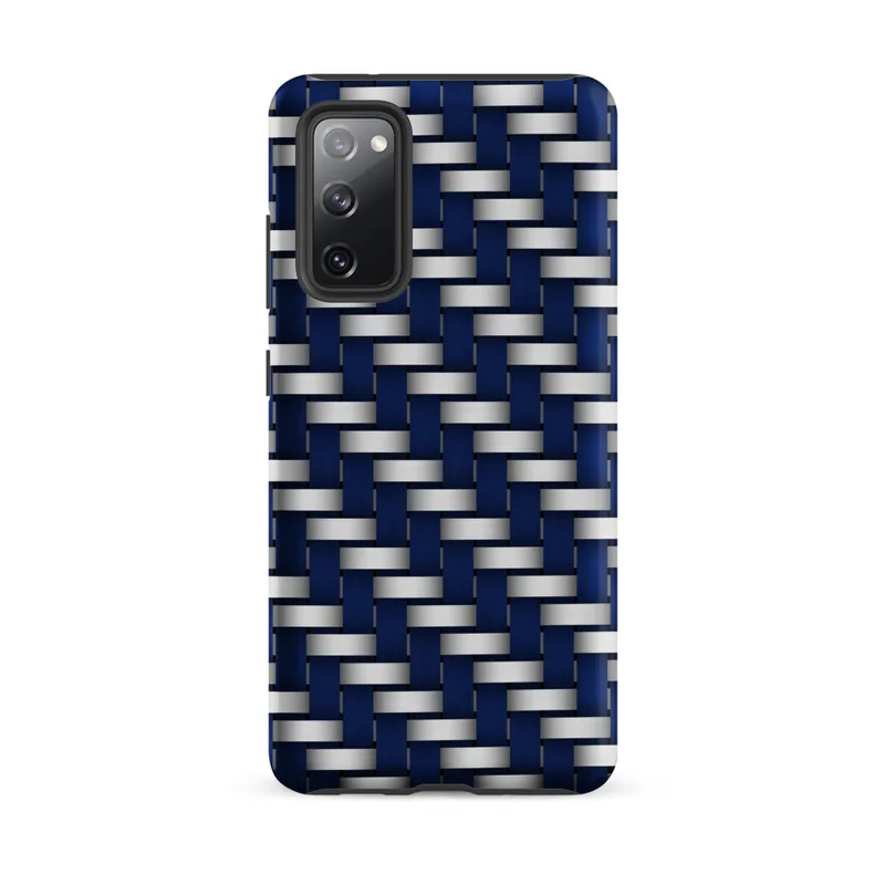 Matte Steel Weave Navy Armor Tough Case for Samsung — interlaced basket-weave pattern of deep navy blue and brushed silver