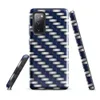 Glossy Steel Weave Navy Armor Tough Case for Samsung — interlaced basket-weave pattern of deep navy blue and brushed silver