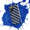 Glossy Steel Weave Navy Armor Tough Case for Samsung — interlaced basket-weave pattern of deep navy blue and brushed silver