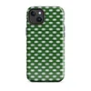 Glossy Grid Weave Green MagSafe Tough Case for iPhone — repeating woven basket-weave grid pattern in deep forest green