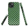 Glossy Grid Weave Green MagSafe Tough Case for iPhone — repeating woven basket-weave grid pattern in deep forest green