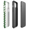 Glossy Grid Weave Green MagSafe Tough Case for iPhone — repeating woven basket-weave grid pattern in deep forest green