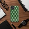 Glossy Grid Weave Green MagSafe Tough Case for iPhone — repeating woven basket-weave grid pattern in deep forest green