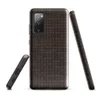 Glossy Woven Rattan Tough Case for Samsung — close-up woven basketweave pattern in deep chocolate brown with interlocking