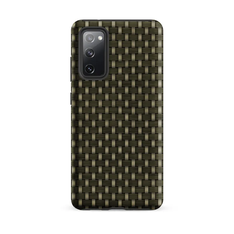 Matte Tactical Weave Armor Tough Case for Samsung — close-up woven basket texture in deep olive and warm khaki, interlocking