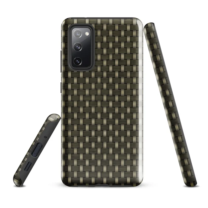 Glossy Tactical Weave Armor Tough Case for Samsung — close-up woven basket texture in deep olive and warm khaki