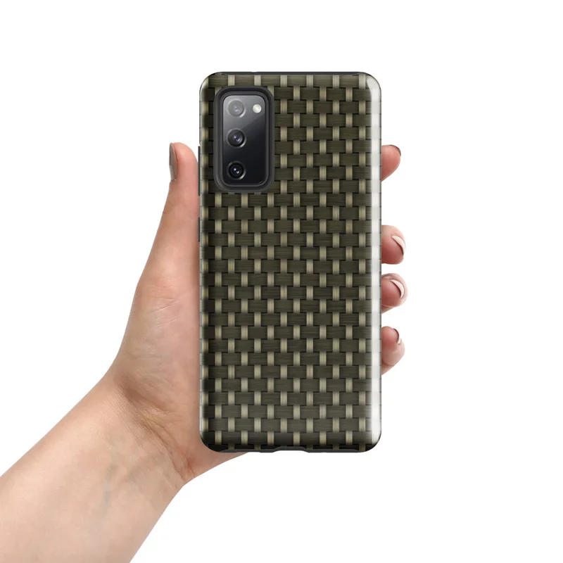 Glossy Tactical Weave Armor Tough Case for Samsung — close-up woven basket texture in deep olive and warm khaki