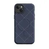 Matte Navy Quilted Stitch MagSafe Tough Case for iPhone — diagonal diamond grid of white dashed stitch lines and small cross