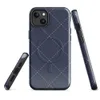 Glossy Navy Quilted Stitch MagSafe Tough Case for iPhone — diagonal diamond grid of white dashed stitch lines and small