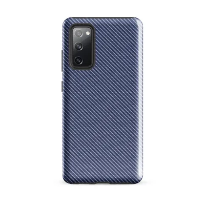 close-up diagonal twill weave pattern in deep navy and light blue alternating fine stripes on a textile-style background on Glossy Navy Twill Diagonal Stripe Tough Case for Samsung - default - Front view