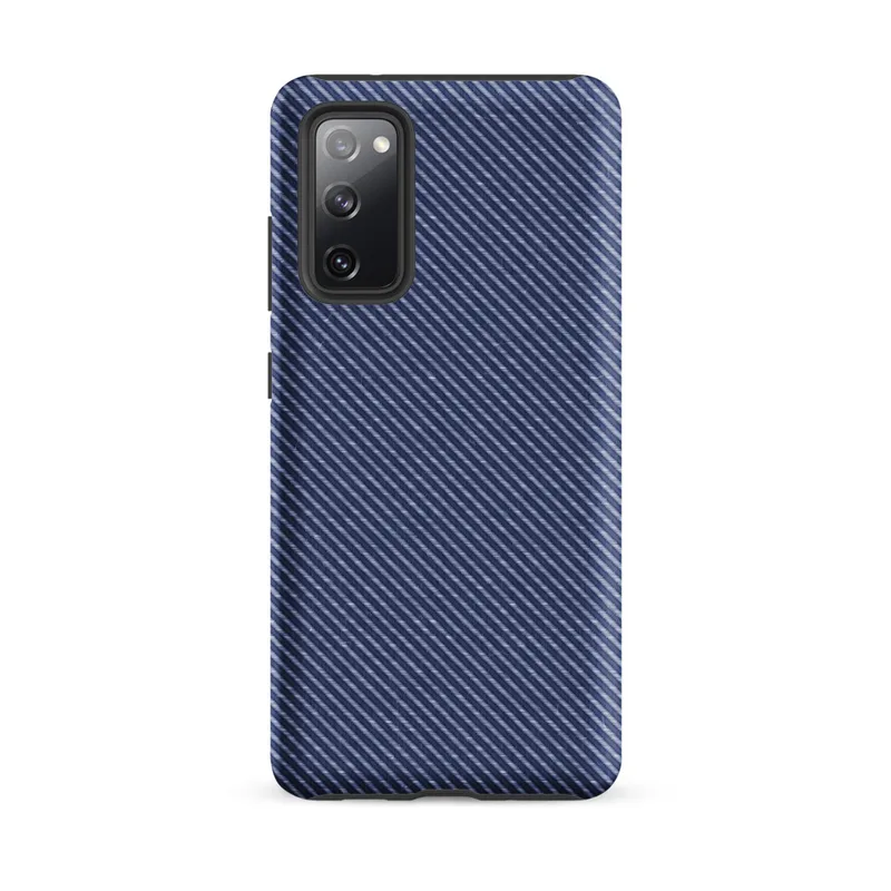 Matte Navy Twill Diagonal Stripe Tough Case for Samsung — close-up diagonal twill weave pattern in deep navy and light blue