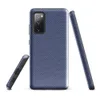 Glossy Navy Twill Diagonal Stripe Tough Case for Samsung — close-up diagonal twill weave pattern in deep navy and light blue
