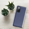 Glossy Navy Twill Diagonal Stripe Tough Case for Samsung — close-up diagonal twill weave pattern in deep navy and light blue