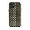 Glossy Woven Rattan Texture MagSafe Tough Case for iPhone — tightly interlocked over-under basketweave pattern in deep olive