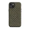 Matte Woven Rattan Texture MagSafe Tough Case for iPhone — tightly interlocked over-under basketweave pattern in deep olive