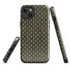 Glossy Woven Rattan Texture MagSafe Tough Case for iPhone — tightly interlocked over-under basketweave pattern in deep olive