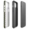 Glossy Woven Rattan Texture MagSafe Tough Case for iPhone — tightly interlocked over-under basketweave pattern in deep olive