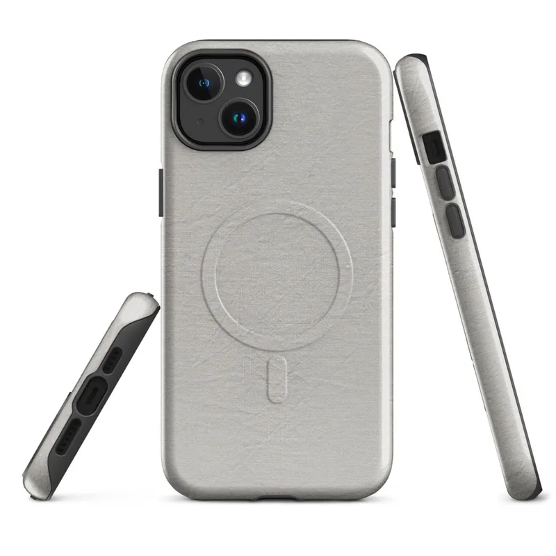 Glossy Stone Linen Texture MagSafe Tough Case for iPhone — soft grey crinkled linen textile texture with subtle natural