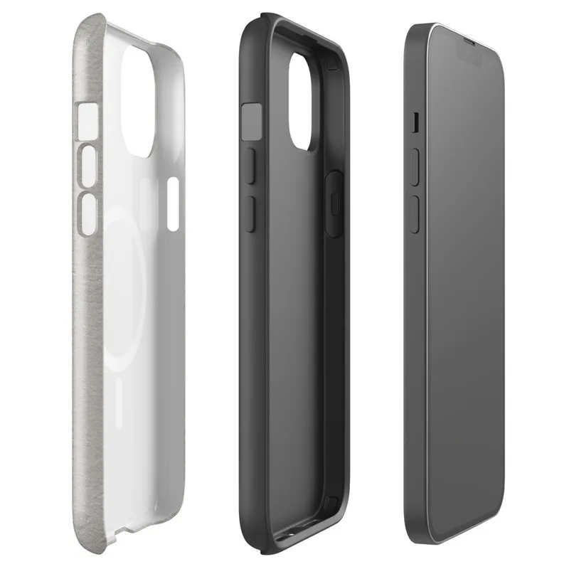 Glossy Stone Linen Texture MagSafe Tough Case for iPhone — soft grey crinkled linen textile texture with subtle natural