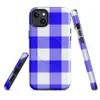Glossy Classic Blue Gingham Check MagSafe Tough Case for iPhone — bold cobalt blue and white gingham check pattern