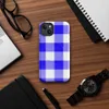 Glossy Classic Blue Gingham Check MagSafe Tough Case for iPhone — bold cobalt blue and white gingham check pattern