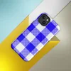 Glossy Classic Blue Gingham Check MagSafe Tough Case for iPhone — bold cobalt blue and white gingham check pattern