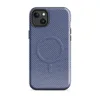 Glossy Navy Twill Weave Classic MagSafe Tough Case for iPhone — diagonal twill weave textile pattern in deep navy blue