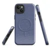 Glossy Navy Twill Weave Classic MagSafe Tough Case for iPhone — diagonal twill weave textile pattern in deep navy blue