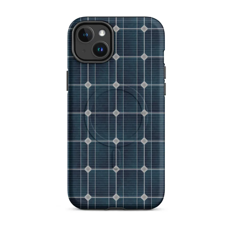 Matte Solar Grid Power MagSafe Tough Case for iPhone — close-up repeating pattern of deep navy blue monocrystalline solar