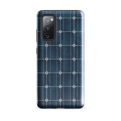 close-up repeating grid of deep navy and teal solar panel cells with silver metallic framing in a precise geometric pattern on Glossy Solar Grid Power Tough Case for Samsung - default - Front view