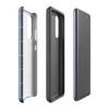 Glossy Solar Grid Power Tough Case for Samsung — close-up repeating grid of deep navy and teal solar panel cells with silver
