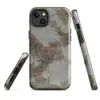Glossy Crumbling Plaster Brick Wall MagSafe Tough Case for iPhone — peeling white and grey plaster revealing aged terracotta