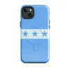 Glossy Seven Stars Sky Blue MagSafe Tough Case for iPhone — seven blue five-pointed stars on a white horizontal band flanked