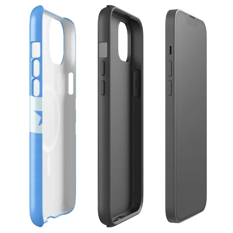 Glossy Seven Stars Sky Blue MagSafe Tough Case for iPhone — seven blue five-pointed stars on a white horizontal band flanked